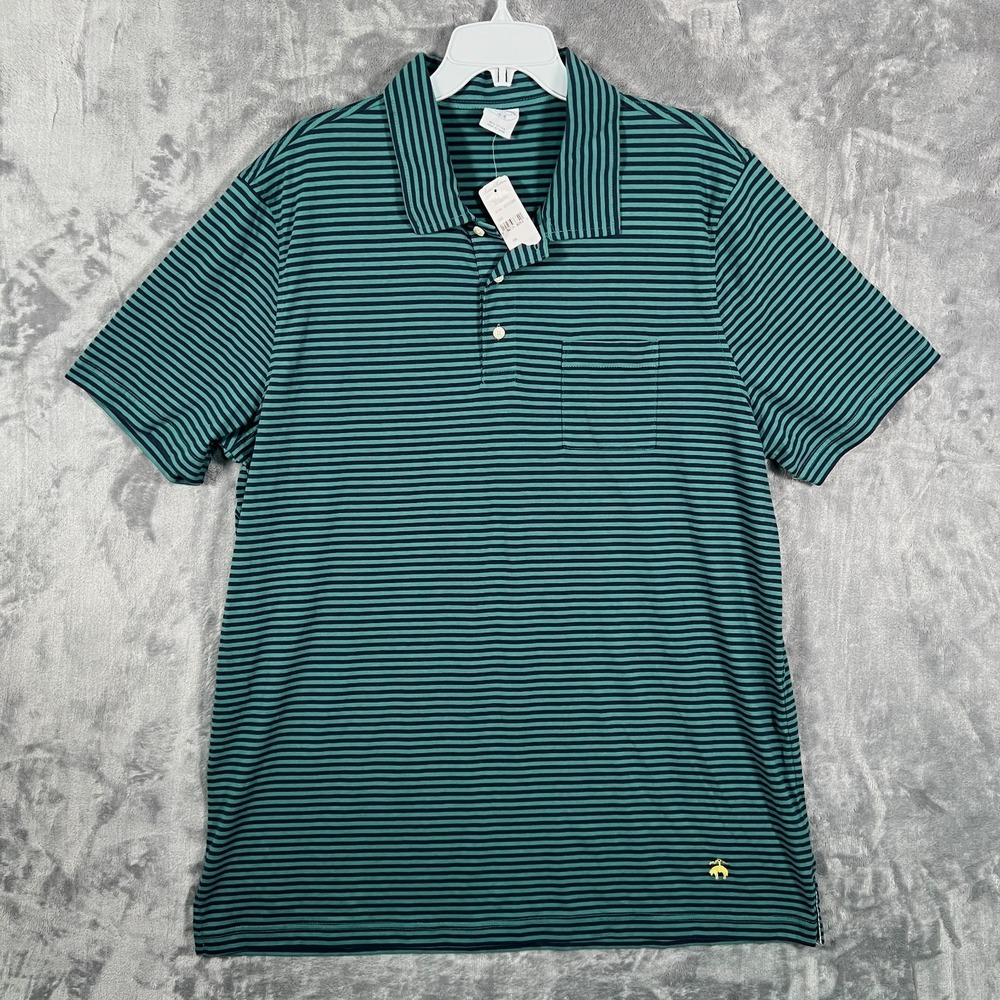 Brooks Brothers Polo Shirt Mens 2XL New Green Blue Striped Pocket Cotton